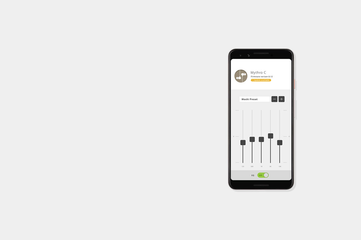 Descarga la aplicación de audio digital de Moshi para guardar tus perfiles de ecualización favoritos. Almacena hasta 5 perfiles de ecualización preestablecidos y selecciona tu favorito con el botón DJ Boost.