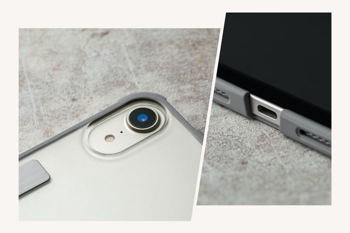 VersaCover behindert den Betrieb Ihres iPad nicht, da die Präzisionsausschnitte einen einfachen Zugang zu den Tasten, der Touch-ID und der Kamera ermöglichen.