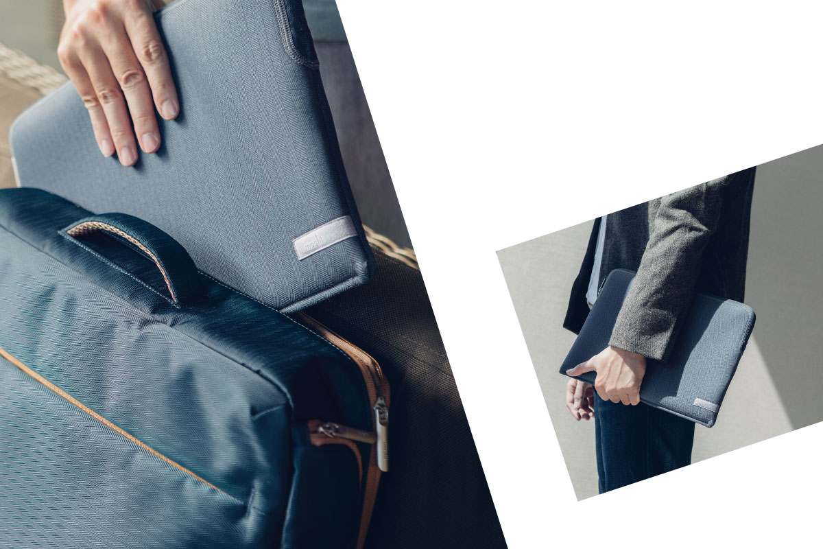 Choisissez le mode qui correspond à votre style de vie. Tenez Pluma sous votre bras pour le transporter à la main ou glissez-le dans votre sac.