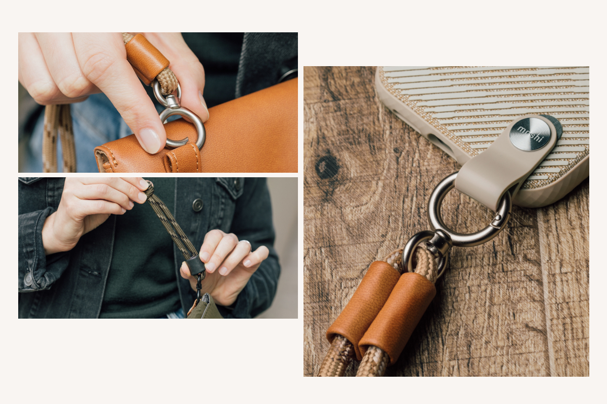 Fixez rapidement et facilement la sangle réglable à votre sac, portefeuille ou téléphone. Conçue pour durer, elle est dotée de crochets pour une installation facile et sûre, ainsi que d'un niveau de protection supplémentaire contre les accidents inattendus.