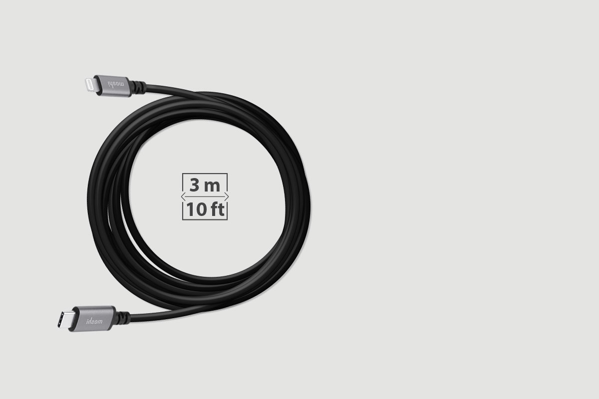 Este cable de carga extralargo es ideal para enchufes ubicados a lo largo de la habitación.
