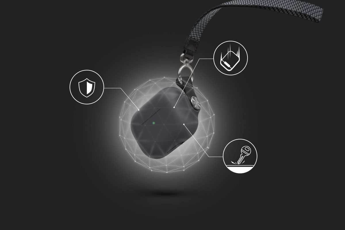 軟殼材質保護 AirPods 充電盒機身,同時防止刮傷及震動衝擊。