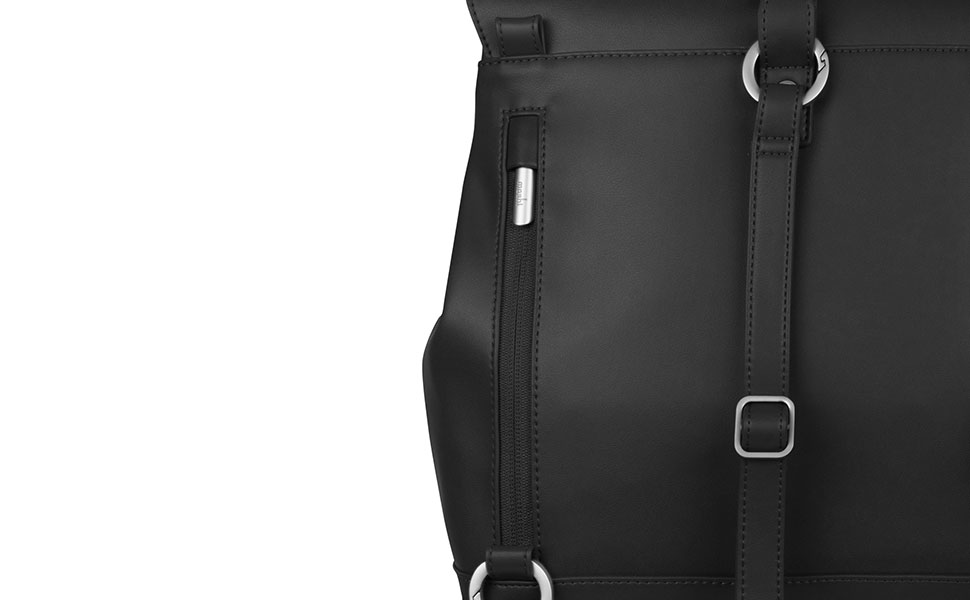 背面のジッパー付きナポレオンポケットには貴重品を安全に収納できます。
