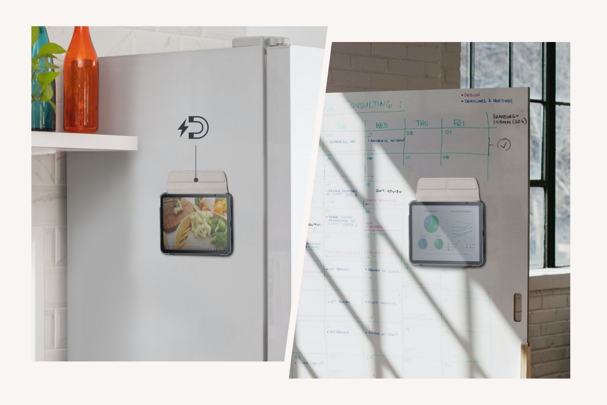 Die magnetische Schutzhülle von VersaCover ermöglicht ein sicheres Aufhängen auf jeder Metallfläche. Hängen Sie es an den Kühlschrank, um Ihren Lieblingsrezepten beim Kochen leicht folgen zu können oder an ein Whiteboard, um Videos, Diagramme und andere Online-Inhalte während des Unterrichts in der Nähe aufzubewahren.