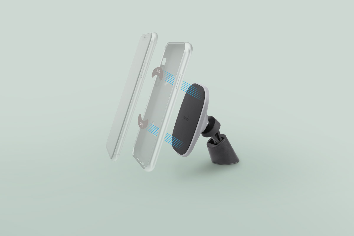 Las tiras de metal incluidas caben dentro de cualquier carcasa SnapTo compatible de Moshi. ¡No tendrás que pegar objetos antiestéticos en la carcasa!