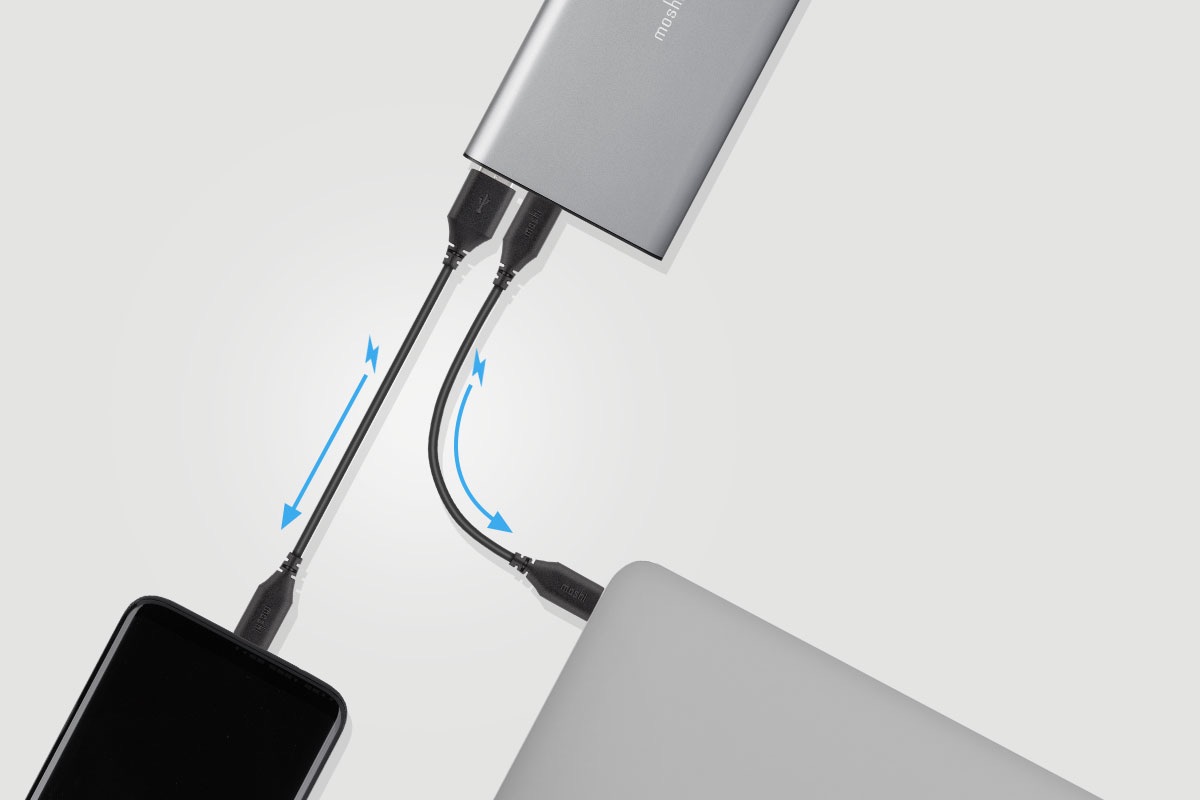 Charges two devices simultaneously with Dynamic Power Sharing while safely managing the power provided by each port. Includes both USB-A and USB-C cables for convenient charging and recharging.