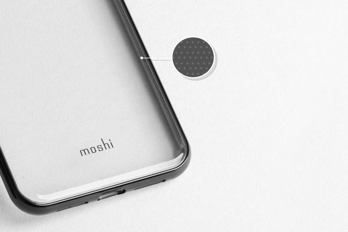 Conçu pour prévenir les marques d'eau et réduire l'effet arc-en-ciel que l'on retrouve dans la plupart des étuis iPhone clairs.