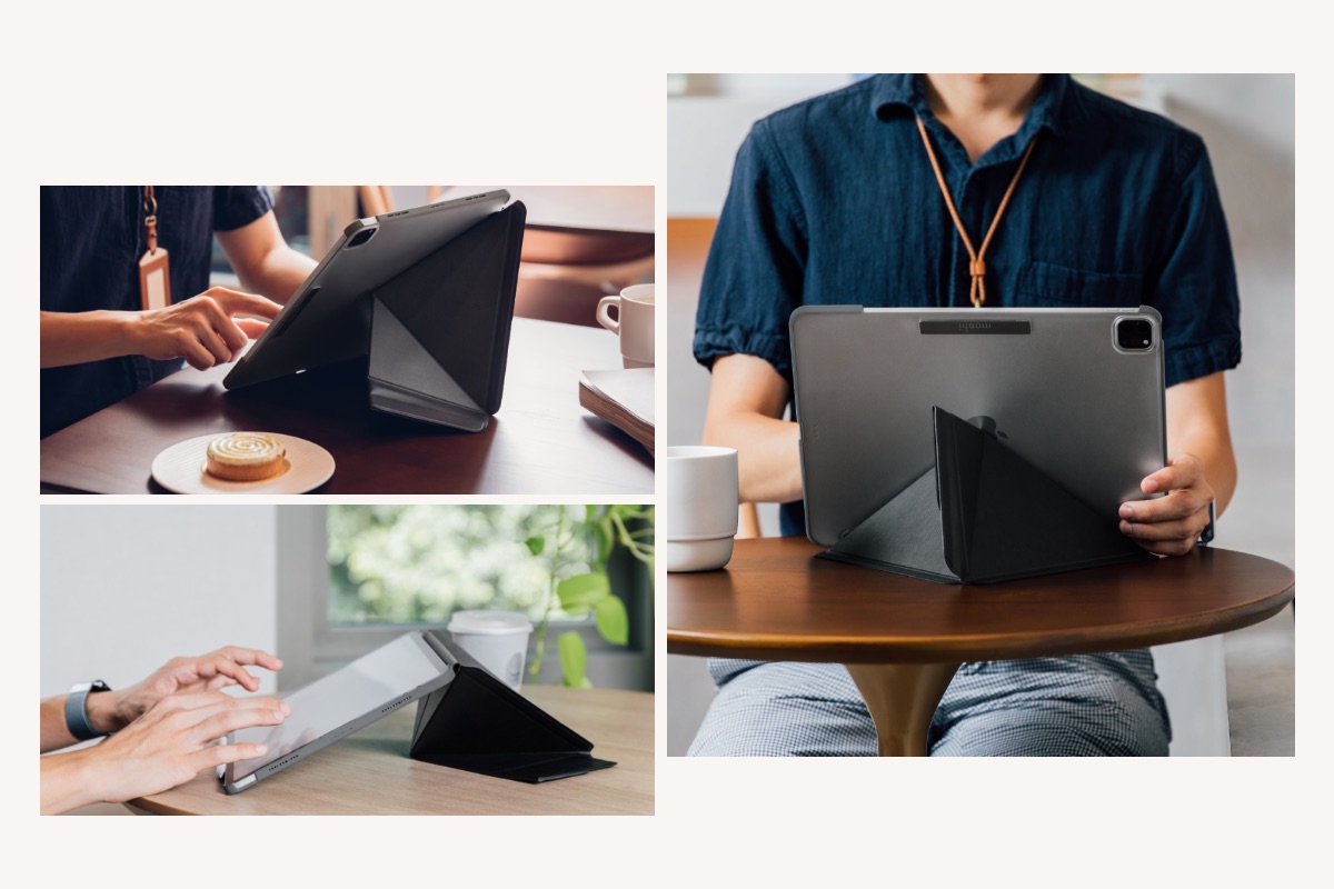 Le design primé du rabat de VersaCover permet de placer votre iPad sous tous les angles pour écrire, lire et naviguer sur le web.